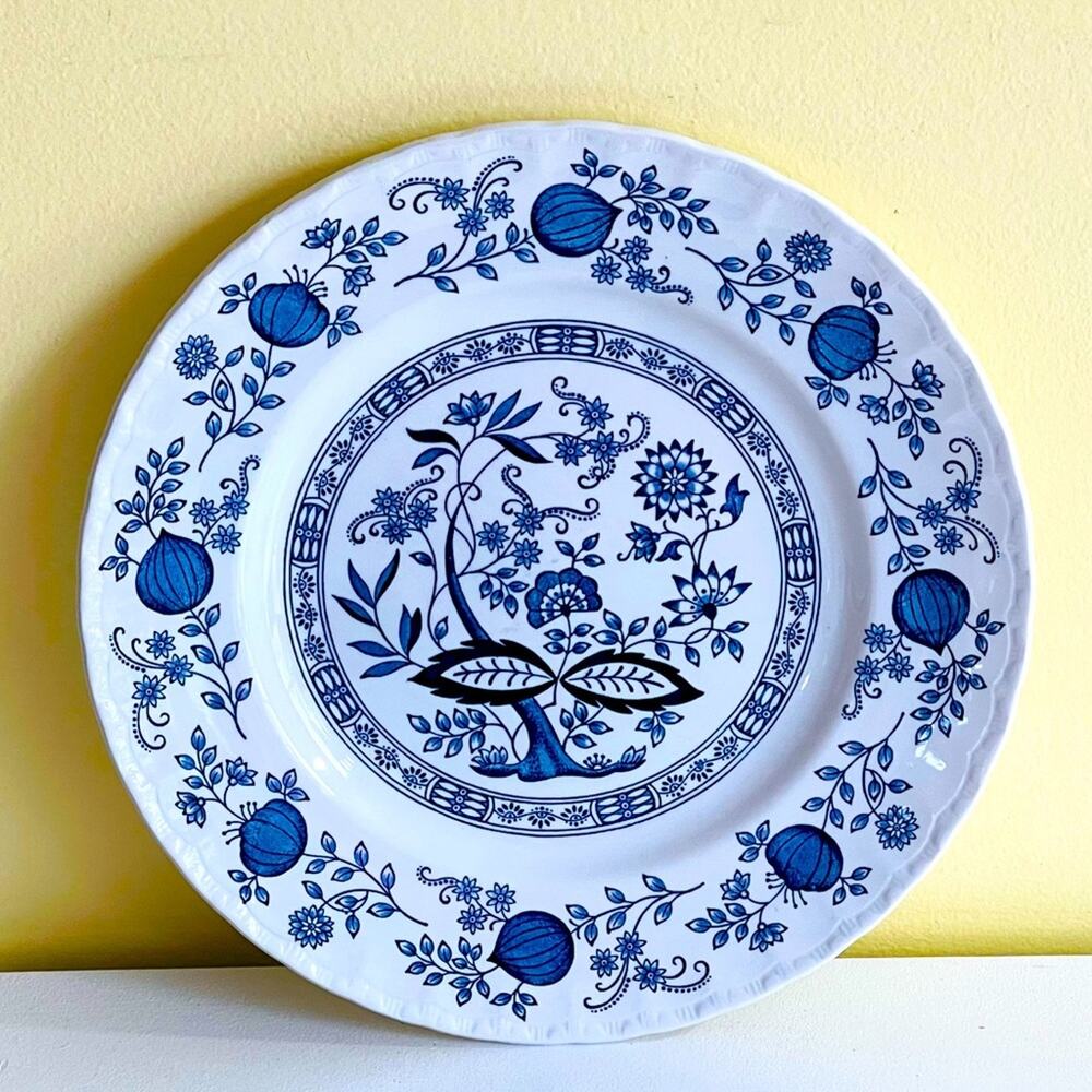 Vintage Blue Heritage Wedgwood, Blue Onion Pattern, 10” Dinner Plate - England